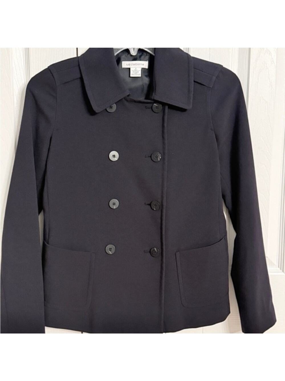 Liz Claiborne Women's Black Lined Small Peacoat. EUC. DE